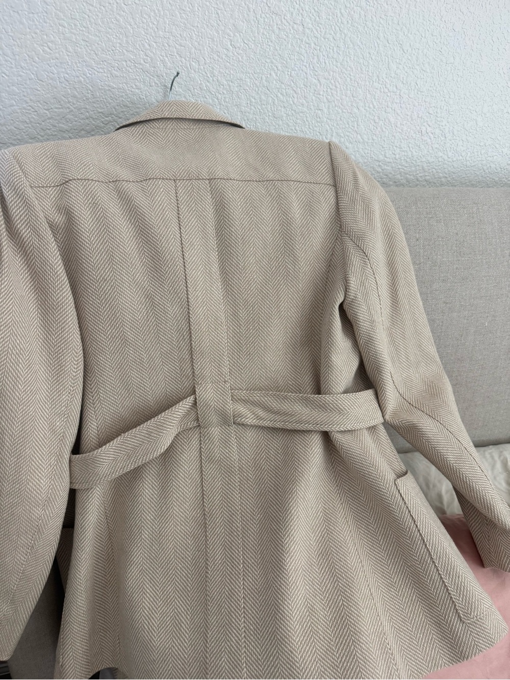 NWT Banana Republic Cream Herringbone Tie-Waist Blazer 8 - Picture 2 of 7